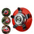 Red and black agricultural tool on a white background with inset images showing its use.