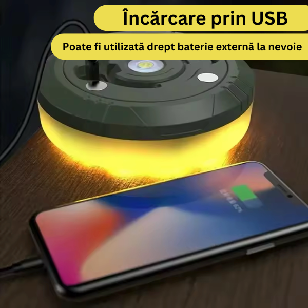 Bandă Luminoasă LED 10M pentru Camping, Rezistentă la Apă, cu Moduri de Iluminare și Conectare USB