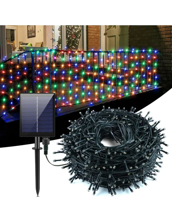 Instalatie cu incarcare solara sau electrica, 500 LED, 50 metri, Multicolor, 12-14 ore de functionare