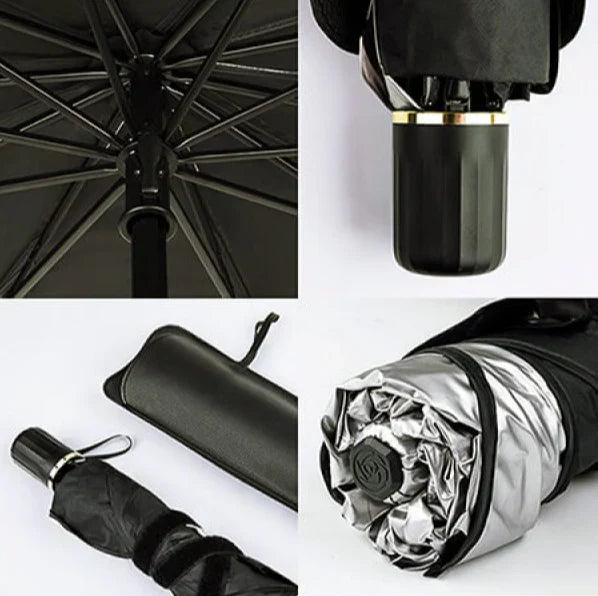 Pachet 1+1 CADOU Parasolar pliabil tip umbrela pentru parbrizul masinii + Suport numar telefon parcare CADOU