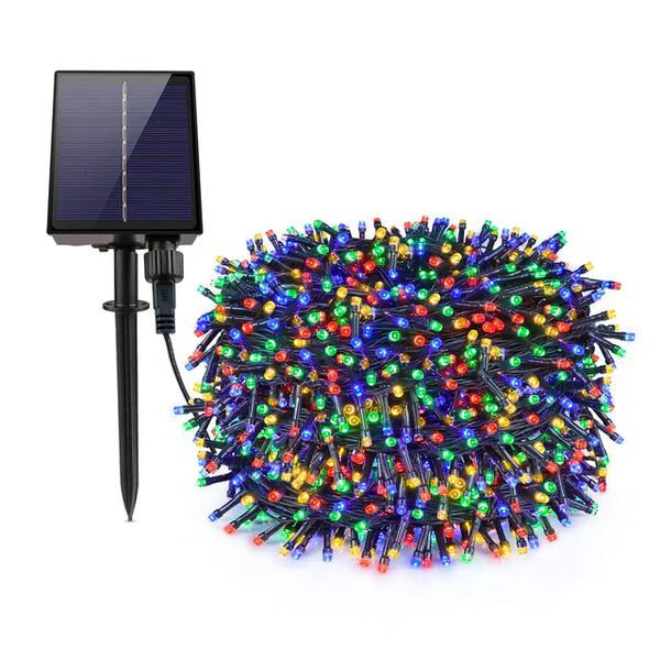 Instalatie solara 500 LED, 50 metri, controller, panou mare, multicolor