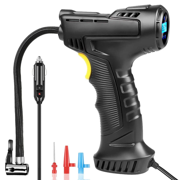 Compresor portabil wireless pentru anvelope auto cu LED, manometru și încărcare USB