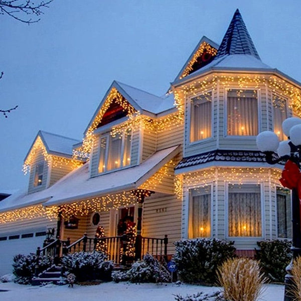 Instalație de Crăciun, franjuri cu led tip țurțuri, exterior, 20 metri, 500 LED-uri, interconectabila