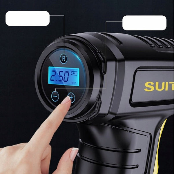 Compresor portabil wireless pentru anvelope auto cu LED, manometru și încărcare USB