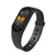 Black smartwatch with a colorful display on a white background